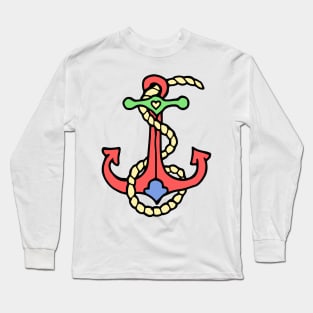 Ocean Anchor, Traditional Anchor Tattoo in Red Long Sleeve T-Shirt